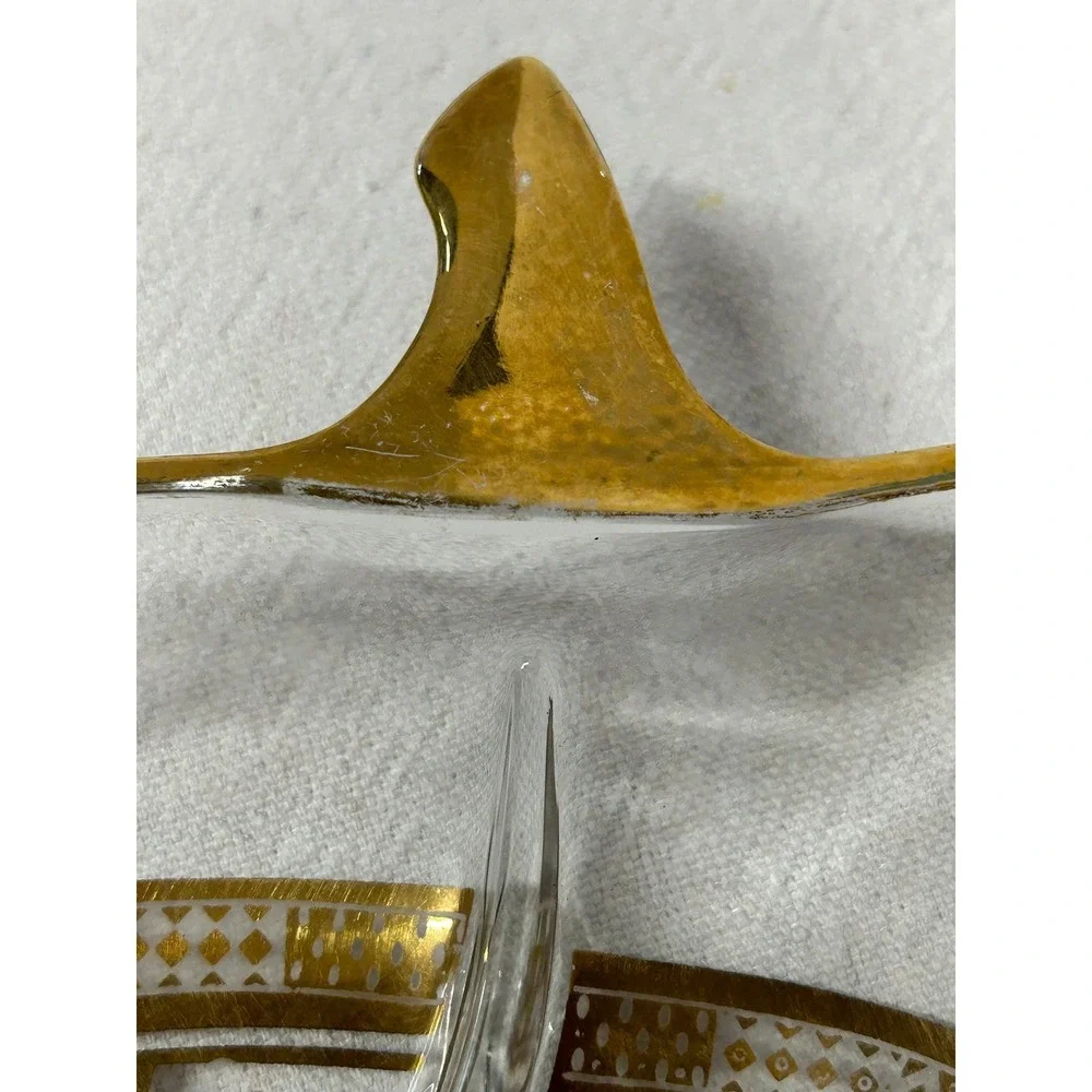 MCM Georges Briard Leaf Shaped, Greek Design, Divided Candy Dish, Gold Gilt Trim